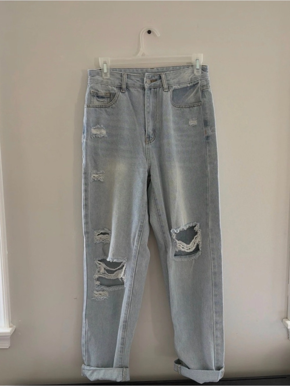 SHEIN Light Blue Distressed Boyfriend Jeans size 4 (small)